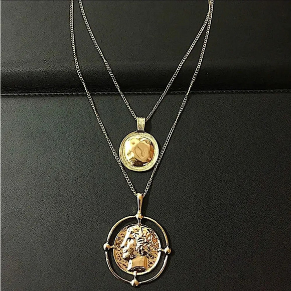 Gold Coin Pendant Necklace, Multilayer, Charm, Boho, Medallion - Picture 4 of 12